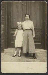 Doorstep Prints: Woman and girl, about 1913-1919. Creator: John Frank Keith