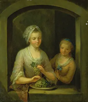 Grape Prints: A Woman and a Girl at a Window, c1770-1780. Creator: Johann Andreas Herrlein