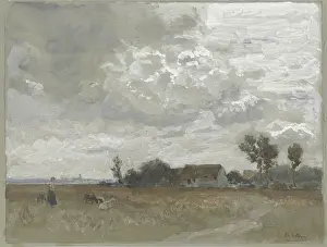Coal Prints: Woman with goats at a farm, late 19th century. Creator: Philipp Roth