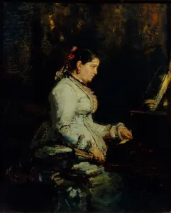 Woman at a Grand Piano, 1880. Artist: Repin, Ilya Yefimovich (1844-1930) Woman at a Grand Piano, 1880. Artist: Repin, Ilya Yefimovich (1844-1930)