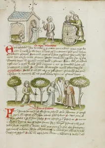 Fables Prints: A Woman Greating a Man before her House in which a Man and A Woman
