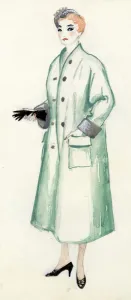 Midi Prints: Woman in green coat, c1950. Creator: Shirley Markham