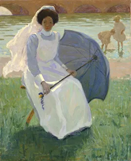 Nurse Gallery: Woman with Green Parasol, 1908. Creator: Frederick F. Fursman