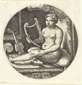 Pencz Georg Prints: Woman with a Harp, 1544. Creator: Georg Pencz