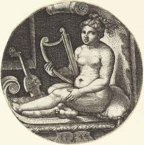 Pencz Georg Prints: Woman with a Harp, 1544. Creator: Georg Pencz