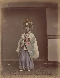 Hakama Prints: Woman in Headdress, 1870s-1890s. Creator: Kusakabe Kimbei