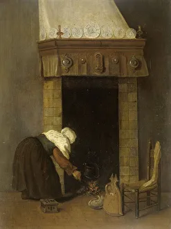 Bending Down Prints: Woman at the Hearth, 1654-1662. Creator: Jacobus Vrel