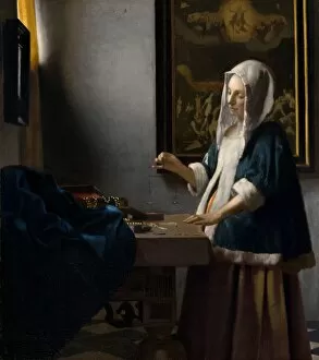 Johannes Gallery: Woman Holding a Balance, c. 1664. Creator: Jan Vermeer
