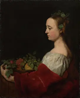 Fruit Basket Prints: Woman Holding a Basket of Fruit, 1663-1670. Creator: Johann Ulrich Mayr