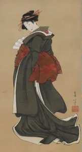 Kakejiku Prints: Woman Holding a Fan, Edo period, ca. 1810-1811. Creator: Hokusai