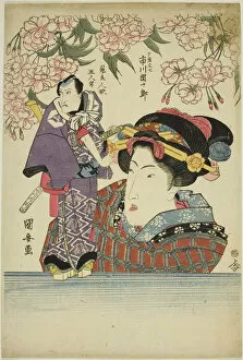 Woman holding puppet of actor Ichikawa Danjuro VII as Karigane Bunshichi, c. 1820s
