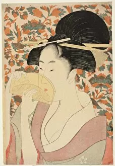 Comb Collection: Woman Holding a Tortoise-shell Hair-comb, Japan, c. 1795 / 96. Creator: Kitagawa Utamaro