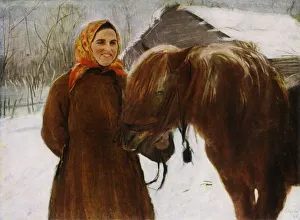 Valentin Prints: Woman with a Horse, 1898, (1965). Creator: Valentin Serov