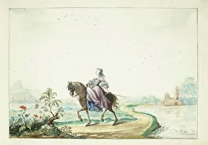 Geesie Ter Burch Prints: Woman on horseback in a landscape, 1660. Creator: Gesina ter Borch
