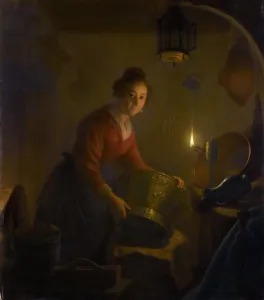 Woman in a Kitchen by Candlelight. Artist: Versteegh, Michiel (1756-1843) Woman in a Kitchen by Candlelight. Artist: Versteegh, Michiel (1756-1843)