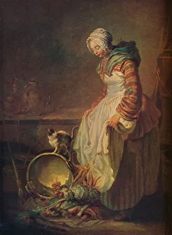 Woman with Kitten, 18th century. Artist: Jean-Simeon Chardin