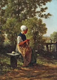 Woman Knitting, 1867. Creator: Gerrit Alexander Godart Filip Mollinger