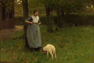 Woman from Laren with lamb, 1885. Artist: Mauve, Anton (1838-1888) Woman from Laren with lamb, 1885. Artist: Mauve, Anton (1838-1888)