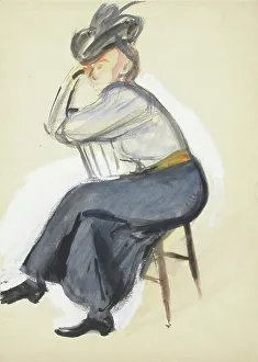 Thome Verner Prints: A woman leaning on the back of a chair, sketch, c1910s. Creator: Verner Thome