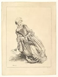 Antoine Watteau Collection: Woman leaning to left, 1722-28. Creator: Francois Boucher
