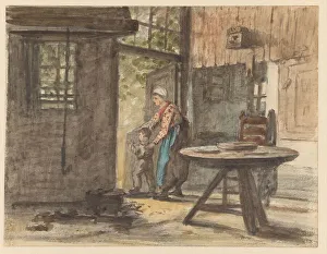 Hendrik Valkenburg Prints: Woman lets boy go outside, 1836-1896. Creator: Hendrik Valkenburg