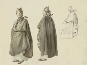 Watercolor Paint Prints: Woman in a long cloak and hood