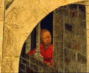 Images Dated 4th April 2013: Woman looking through a window, detail of the Transfiguration altarpiece, 1445-1452