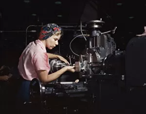 Headscarf Gallery: Woman machinist, Douglas Aircraft Company, Long Beach, Calif. 1942. Creator: Alfred T Palmer
