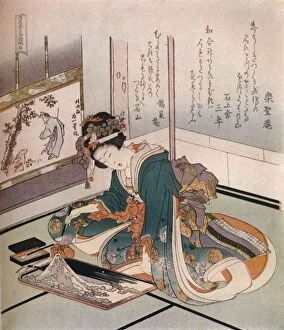 Creativity Gallery: A woman making a miniature model of Mount Fuji, c1823. Artist: Hokusai
