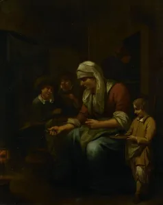 Making Prints: Woman making pancakes, 1670-1709. Creator: Bernardus van Schijndel