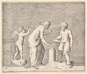 Veneziano Prints: A Woman and Man Sacrificing in the Presence of Cupid, published ca. 1599-1622