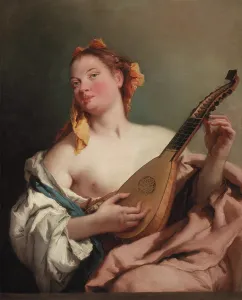 Mandolin Prints: Woman with a Mandolin, c.between 1755 and 1760. Creator: Giovanni Battista Tiepolo