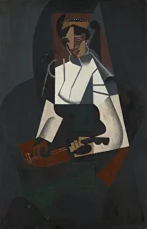 Juan Prints: Woman with Mandolin, after Corot, 1916. Creator: Juan Gris