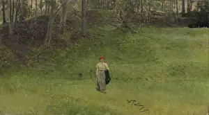 Woman in a meadow, 1910-1915. Creator: Il'ya Repin.<br> Woman in a meadow, 1910-1915. Creator: Il'ya Repin