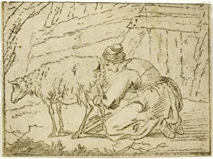 Milking Prints: Woman Milking an Ewe, n.d. Creator: Cornelis van Noorde