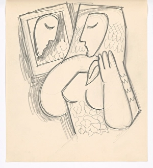 Looking Glass Prints: Woman with a mirror, 1938. Creator: Mikulas Galanda