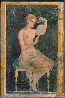 At The Bed Prints: Woman with a Mirror, 1st H. 1st cen. AD. Creator: Roman-Pompeian wall painting