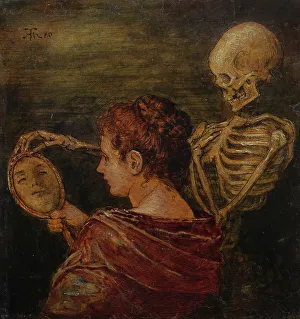Depts Prints: Woman, mirror and death, 1880. Creator: Thoma; Hans (1839-1924)