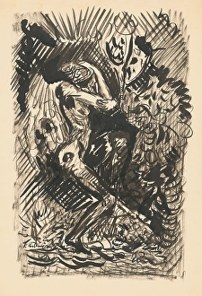 Ink On Cardboard Prints: Woman and a monster, 1st half 20th century. Creator: Arnold Peter Weisz-Kubincan