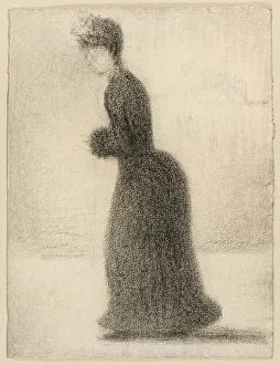 Bustle Prints: Woman with a Muff, c. 1884. Creator: Georges-Pierre Seurat