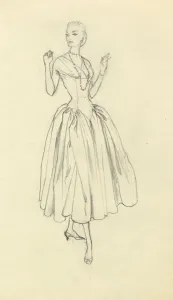 Woman in narrow-waisted dress, c1952. Creator: Shirley Markham Woman in narrow-waisted dress, c1952. Creator: Shirley Markham