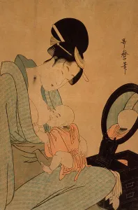 Utamaro Prints: Woman Nursing a Baby, 18th century. Creator: Kitagawa Utamaro