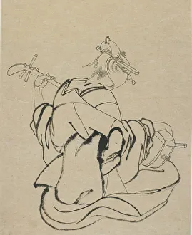 Woman with back to observer playing samisen, late 18th-early 19th century