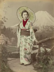 Fuji Prints: Woman with Parasol, 1880s-1890s. Creator: Kusakabe Kimbei