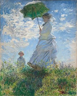 Monet Claude Gallery: Woman with a Parasol - Madame Monet and Her Son, 1875. Creator: Claude Monet