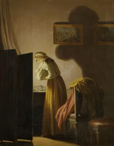 Removing Prints: A Woman Picking Fleas by Candlelight, c18th century. Creator: Per Hillestrom