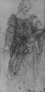 A Woman With a Plaited Bodice and a Cloak over her Left Arm, c1480 (1945). Artist: Leonardo da Vinci
