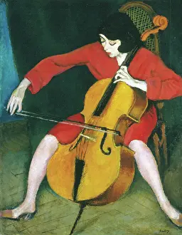Cello Prints: Woman Playing the Cello, 1928. Creator: Bereny, Robert (1887-1953)