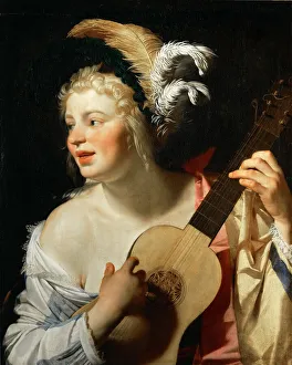Woman Playing the Guitar , 1624. Creator: Honthorst, Gerrit, van (1590-1656) Woman Playing the Guitar , 1624. Creator: Honthorst, Gerrit, van (1590-1656)