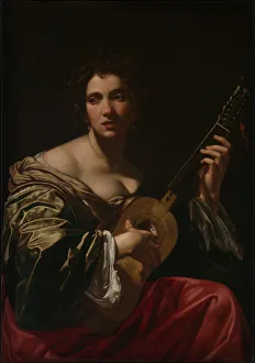 Simon Prints: Woman Playing a Guitar, ca. 1618. Creator: Simon Vouet
